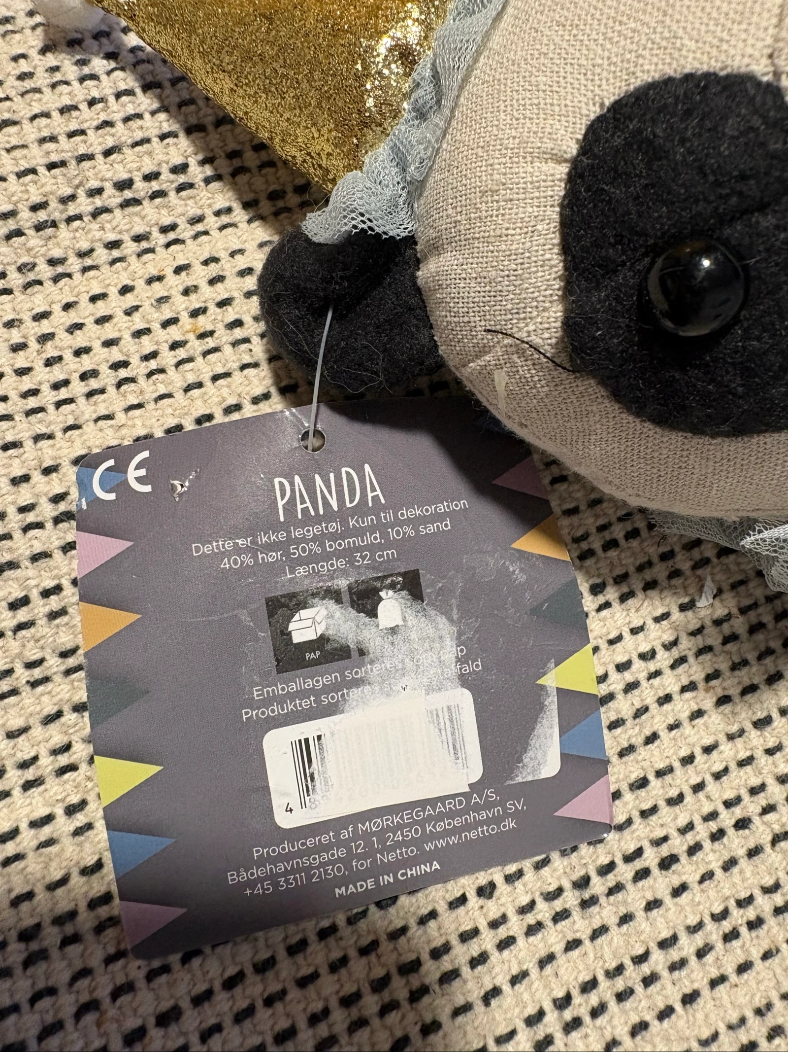 Butée de porte ours panda en tissu décorative 32 cm neuve avec étiquette cale porte porte stop door – photo 5